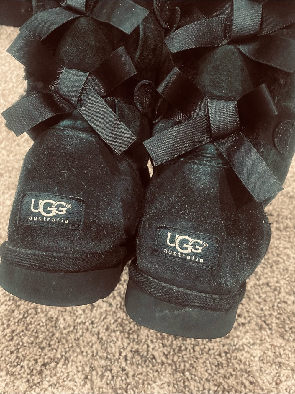 UGG Black Ribbon-Back Suede Winter Boots